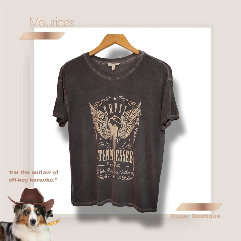 🌿Women's Small Gray Distressed Nashville Graphic Tee Vintage Style Music City - Picture 11 of 12